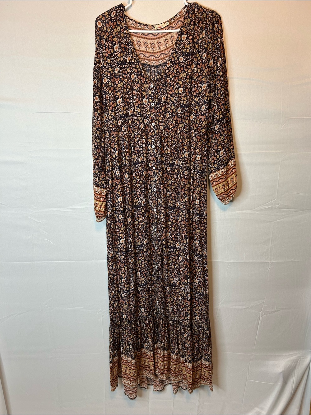 Faherty‎ Toluca Dress Size Med Floral Print Maxi Dress Merlot Boho Gypsy Red 59